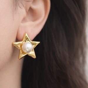 Star Earrings with Pearl Accent